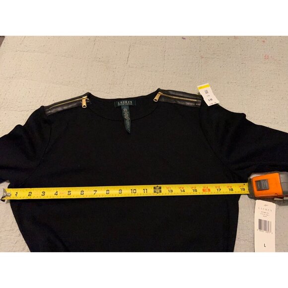 Lauren Ralph Lauren Womens Jersey 3/4 Sleeve/Zipper Shoulder/Black NWT - Picture 12 of 16